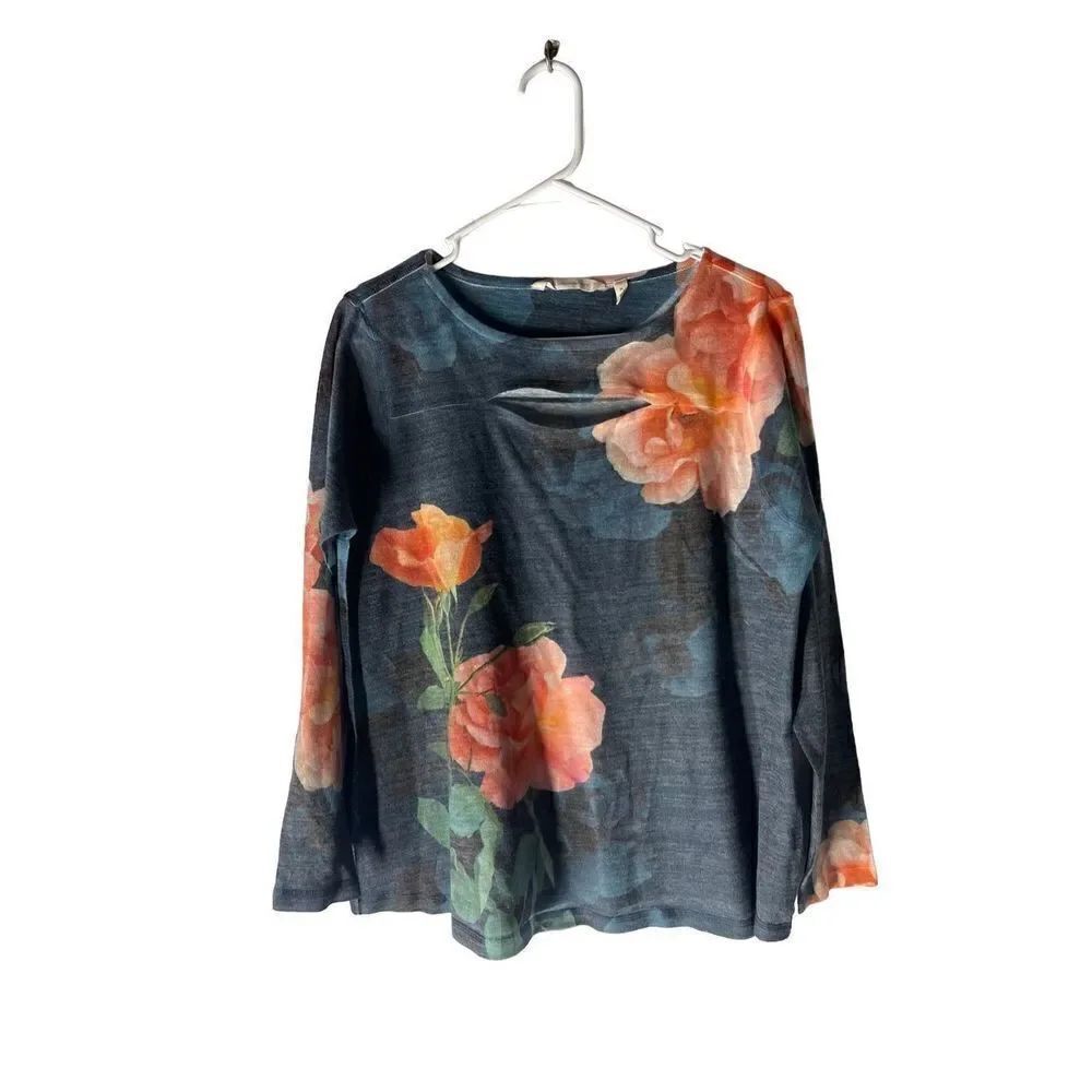Soft Surroundings Lightweight Floral Blouse With Chest Slit Women’s Size Petite